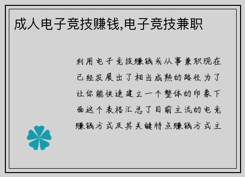 成人电子竞技赚钱,电子竞技兼职